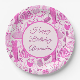 Barbiecore Pink and Hot Pink Fashion Pattern Paper Plate