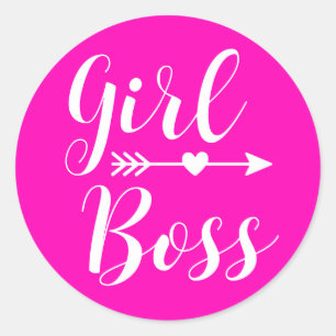 Barbiecore Pink Boho Girl Boss Classic Round Sticker