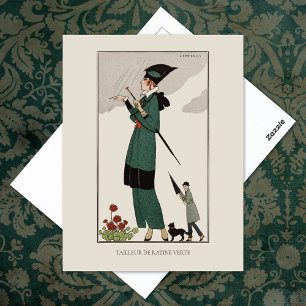 Barbier Green Suit French Vintage Fashion  Postcard