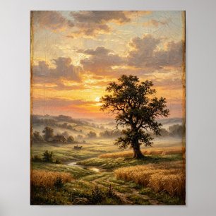 Barbizon Golden Sunrise River Landscape I Poster