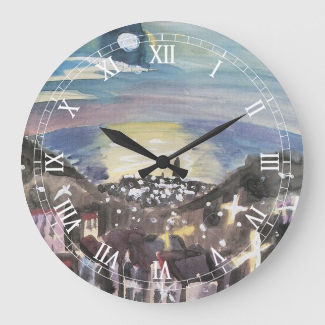 Barcelona at Night by Walter Gramatte Large Clock (Front)