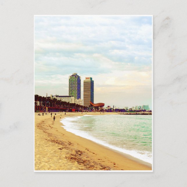 Barcelona beach on sunset postcard (Front)