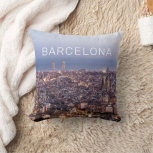 Barcelona Catalonia Sunset Skyline Spain Cityscape Cushion