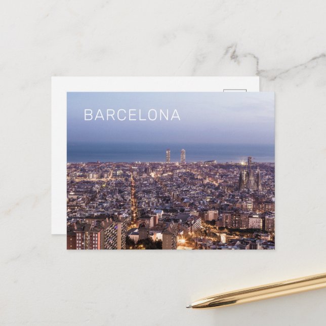 Barcelona Catalonia Sunset Skyline Spain Cityscape Holiday Postcard (Front/Back In Situ)