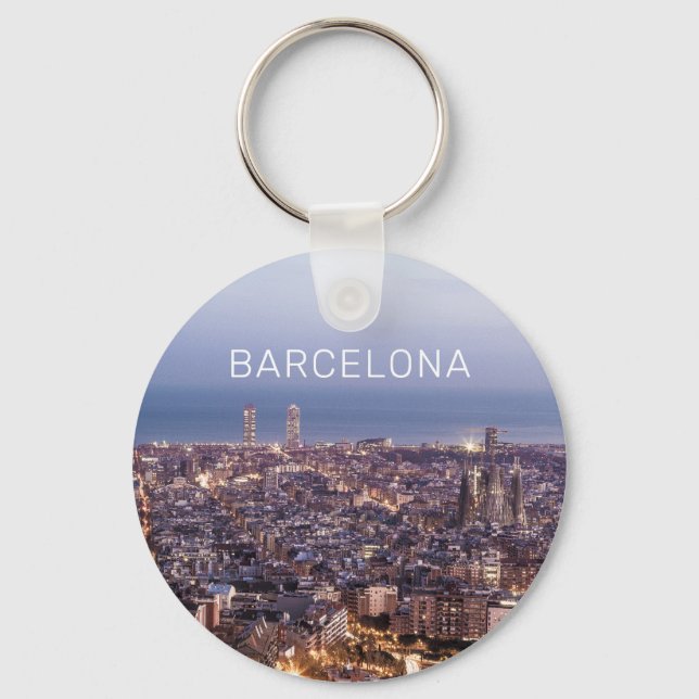 Barcelona Catalonia Sunset Skyline Spain Cityscape Key Ring (Front)