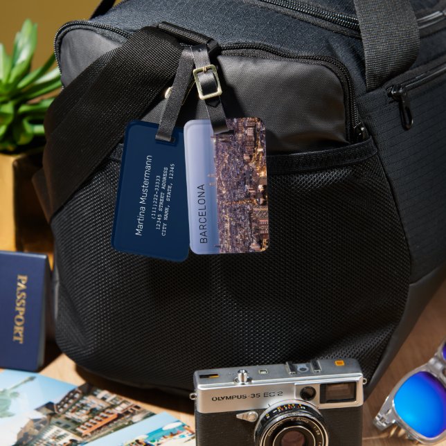 Barcelona Catalonia Sunset Skyline Spain Cityscape Luggage Tag (Front & Back)