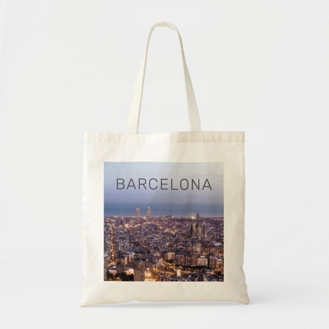 Barcelona Catalonia Sunset Skyline Spain Cityscape Tote Bag (Front)