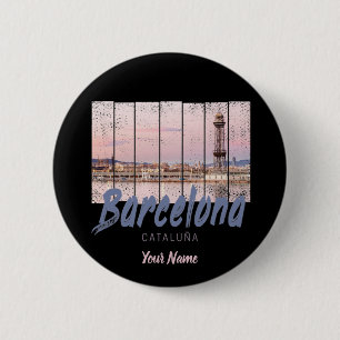 Barcelona Catalonia sunset Skyline Spain vintage 6 Cm Round Badge