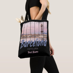 Barcelona Catalonia sunset Skyline Spain vintage Tote Bag
