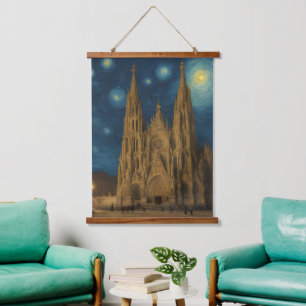 Barcelona Cathedral at Night van Gogh Style  Hanging Tapestry
