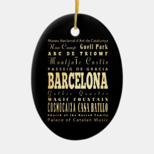 Barcelona City of Spain Typography Art Ceramic Tree Decoration