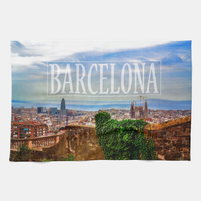 Barcelona city tea towel (Horizontal)