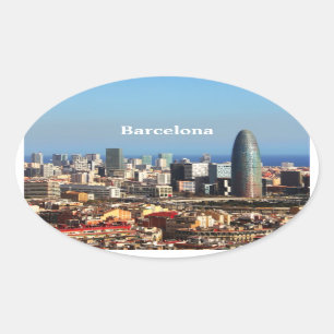 Barcelona cityscape oval sticker