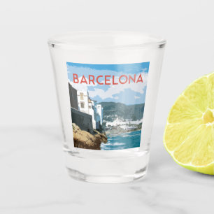 Barcelona coast, Spain vintage travel style Shot Glass