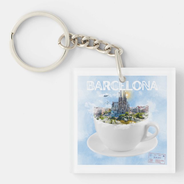 Barcelona in a Teacup – Sagrada Familia Skyline Key Ring (Front)