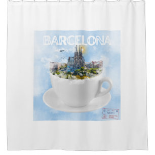 Barcelona in a Teacup – Sagrada Familia Skyline Shower Curtain