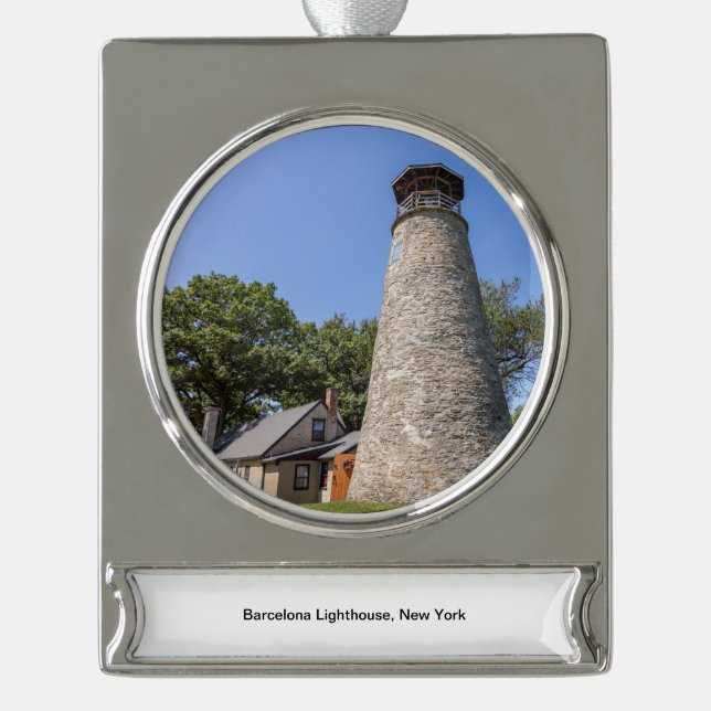 Barcelona Lighthouse Silver Plated Banner Ornament (Front)