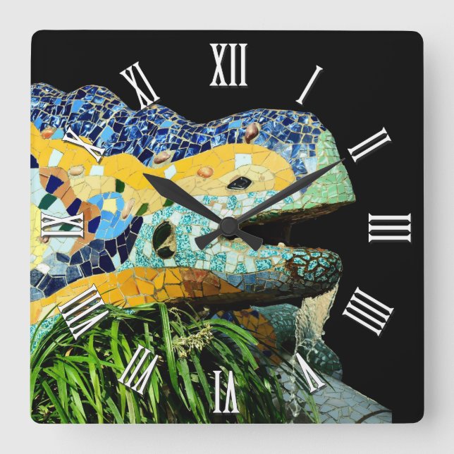 Barcelona Lizard Clock, Art, Park Guell, Catalonia Square Wall Clock (Front)