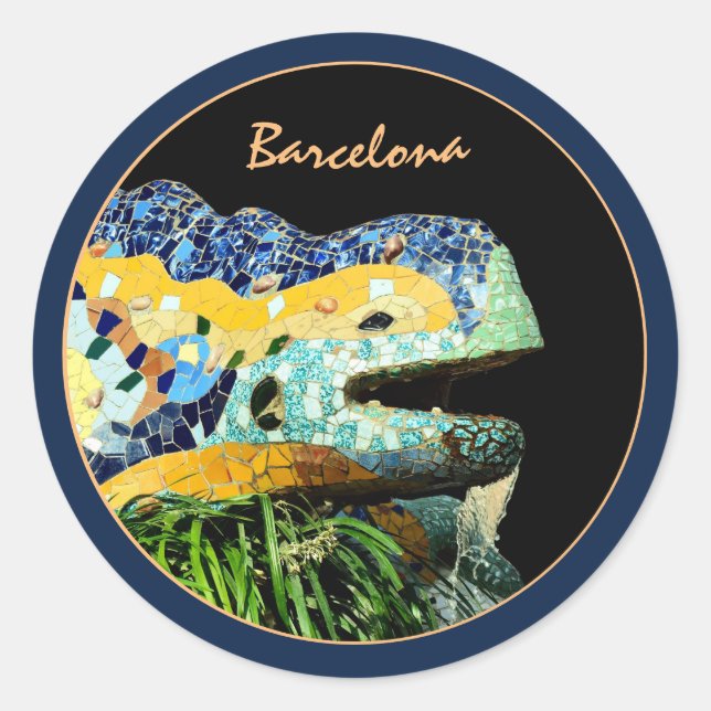 Barcelona Lizard & Park Guell, Catalonia / Gaudi Classic Round Sticker (Front)