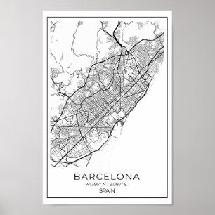 BARCELONA Map -  Black And White Map  Poster