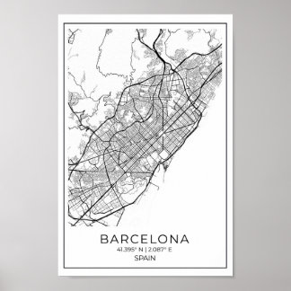BARCELONA Map - Black And White Map Poster