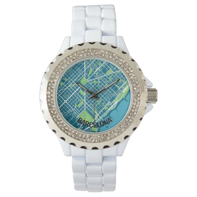 Barcelona minimalist map clock - Blue-green Watch (Front)