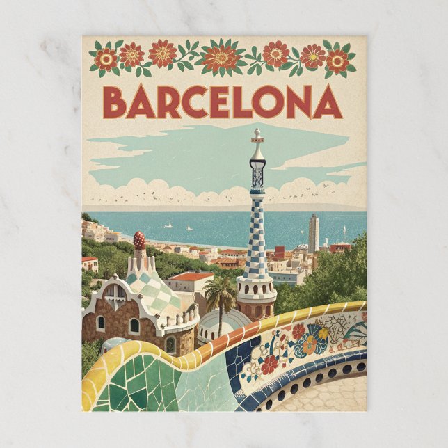 Barcelona Mosaic View with Gaudí Style Postcard (Creator Uploaded)