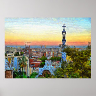 Barcelona. Panorama of the city from Park Guell. Poster