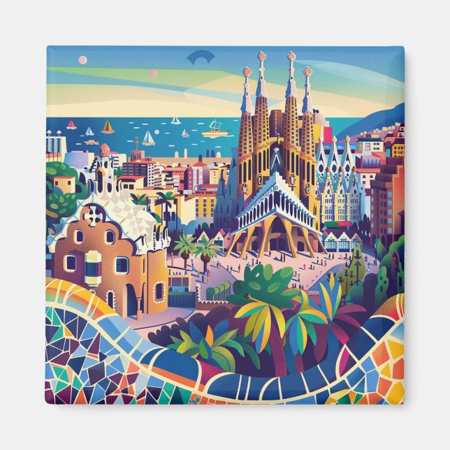 Barcelona, Park Guell, Sagrada Familia, Souvenir Magnet (Front)
