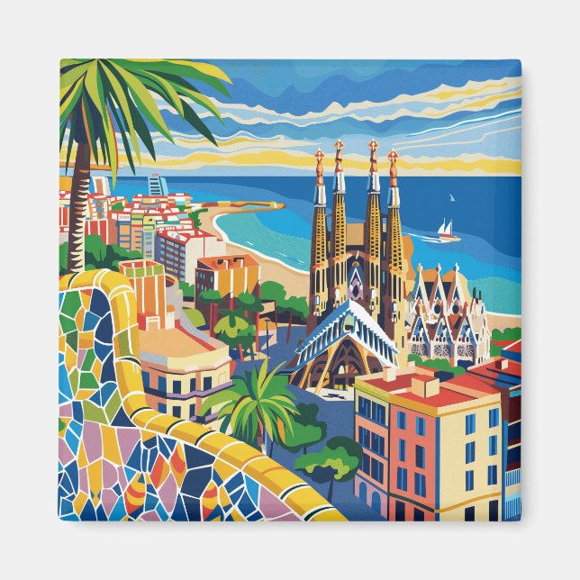Barcelona, Park Guell, Sagrada Familia, Souvenir Magnet (Front)
