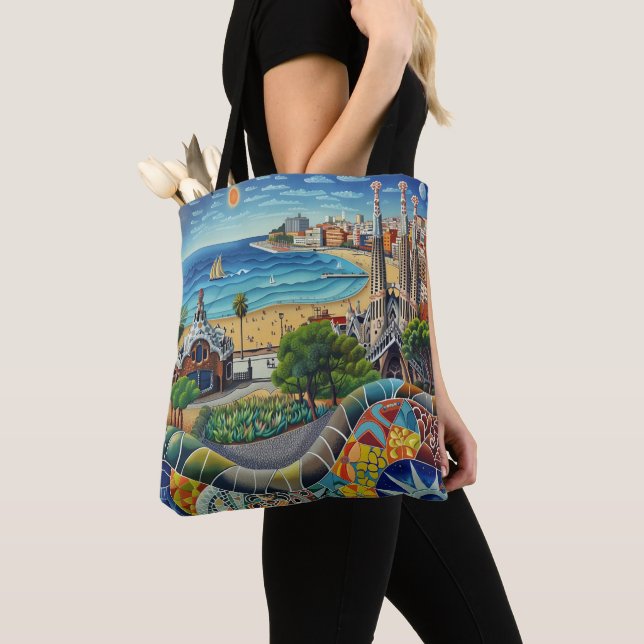 Barcelona, Park Guell, Sagrada Familia, Souvenir Tote Bag (Close Up)