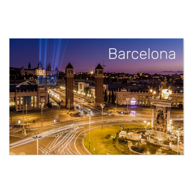 Barcelona Plaza de Espana Catalonia Spain Sunset Poster (Front)