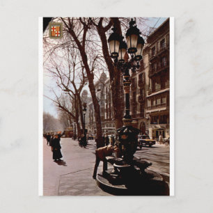 Barcelona Rambla Canaletas Vintage Street View Postcard