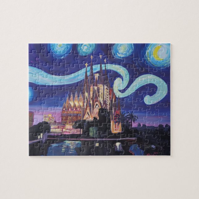 Barcelona Sagrada Familia Van Gogh inspired Jigsaw Puzzle (Horizontal)