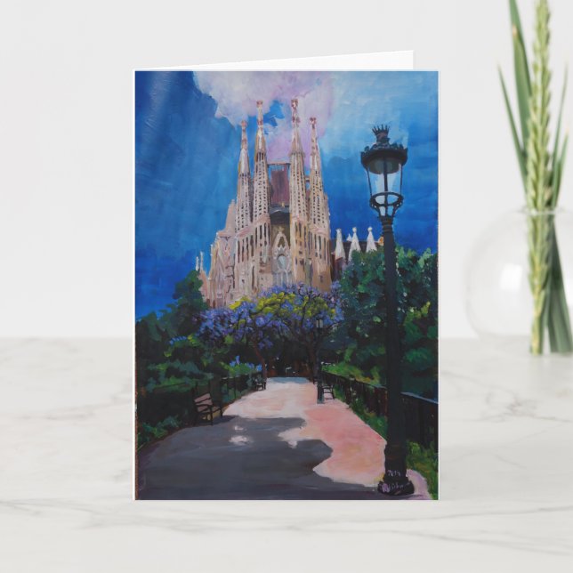 Barcelona Sagrada Familia with Park and Lantern Card (Front)