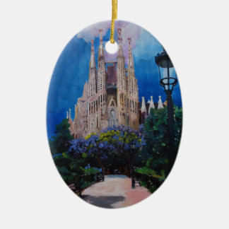 Barcelona Sagrada Familia with Park and Lantern Ceramic Tree Decoration