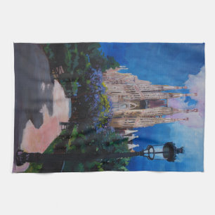 Barcelona Sagrada Familia with Park and Lantern Tea Towel