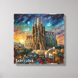 Barcelona Sagrada Sunset Cityscape Canvas Print