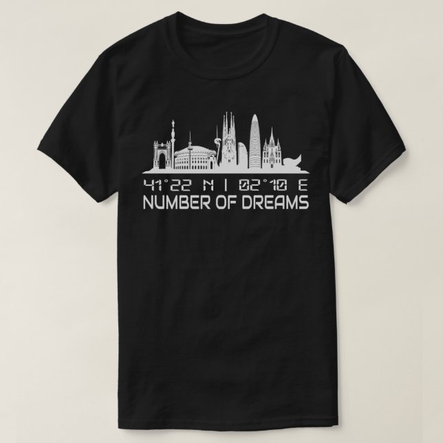 Barcelona Skyline GPS Coordinates City T-Shirt (Design Front)