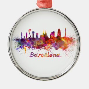 Barcelona skyline in watercolor metal tree decoration