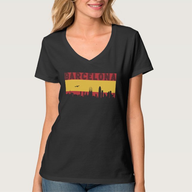Barcelona Skyline Spain Vacation Travel T-Shirt (Front)