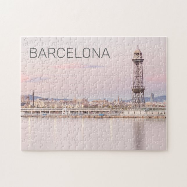 Barcelona Skyline Sunset Catalanonia Spain Luggage Jigsaw Puzzle (Horizontal)
