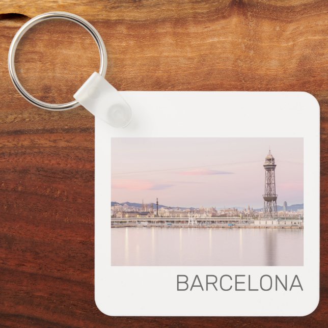 Barcelona Skyline Sunset Catalanonia Spain Luggage Key Ring (Front)