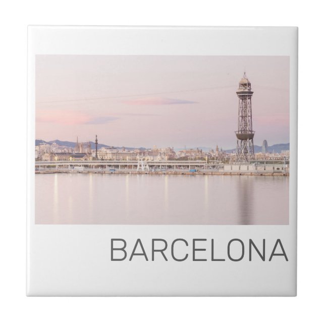 Barcelona Skyline Sunset Catalanonia Spain Tile (Front)