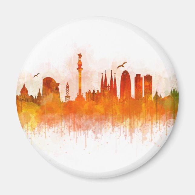 Barcelona Skyline watercolor v03 Magnet (Front)