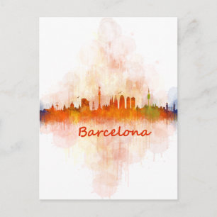 Barcelona Skyline watercolor v04 Postcard