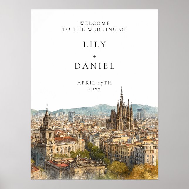 Barcelona Skyline Wedding Welcome Sign (Front)