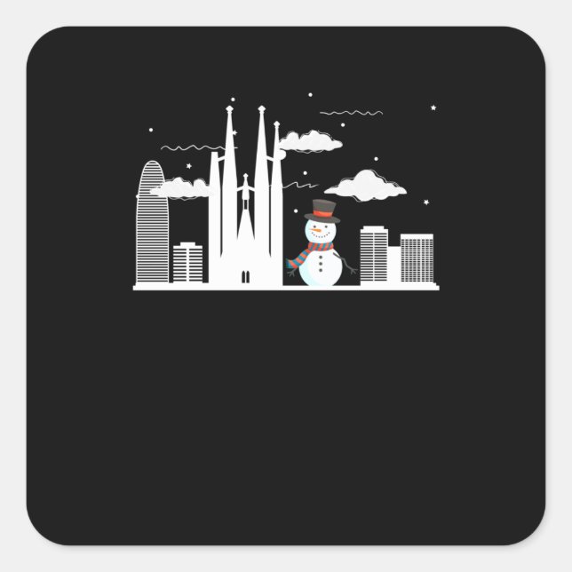 Barcelona Snowman Square Sticker (Front)