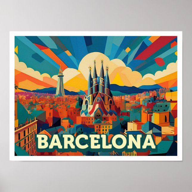 Barcelona Spain artistic colourful Poster (Front)