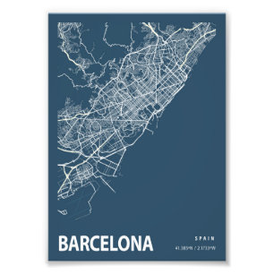 Barcelona - Spain Blueprint City Map Photo Print